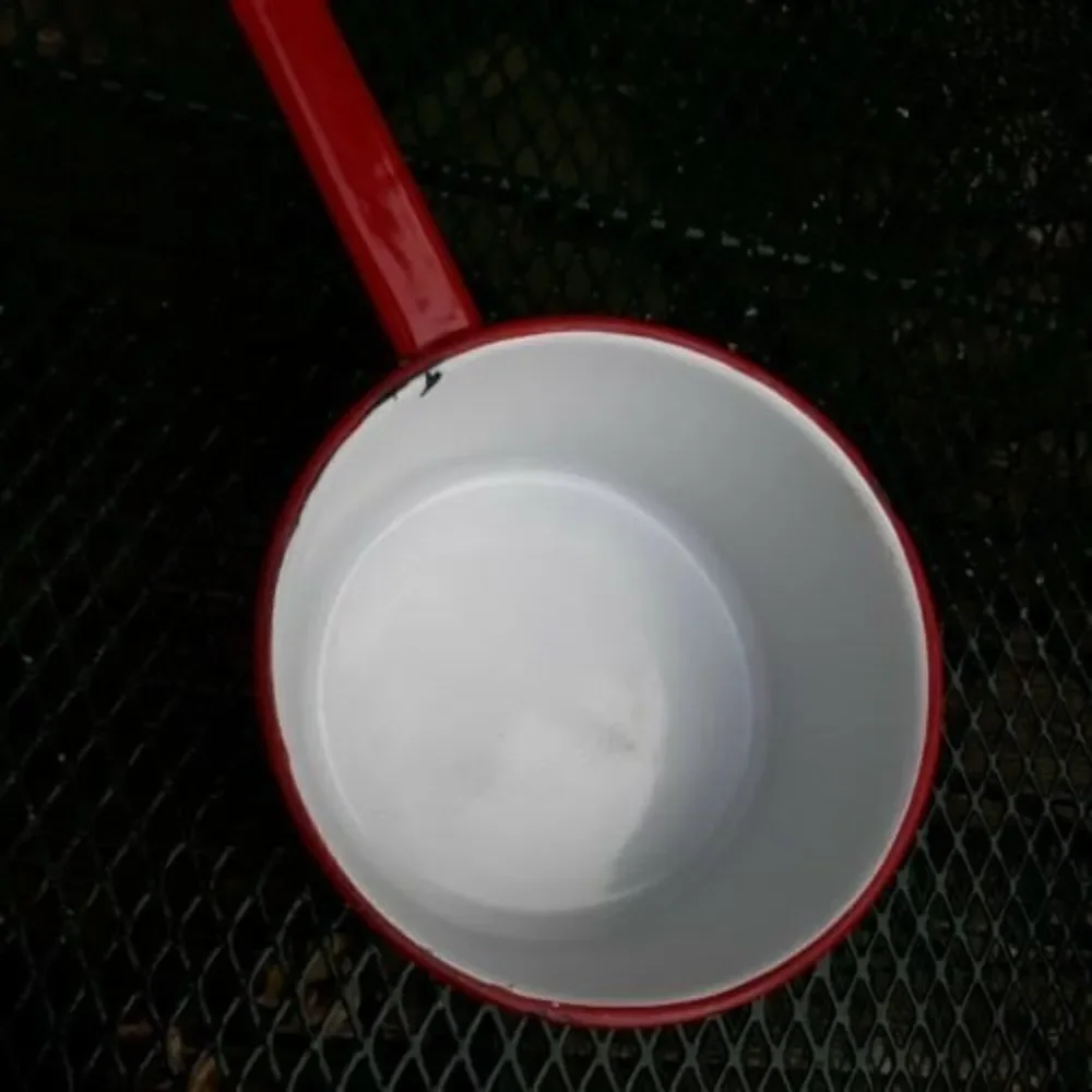 Rustic Red and White Enamelware Sauce Pan with Handle 2 qt.